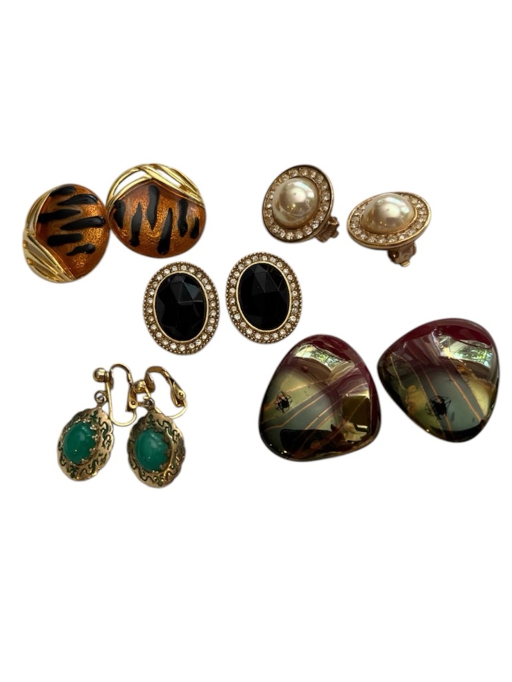 5 Pair of Vintage Clip-On Costume Jewelry Earrings